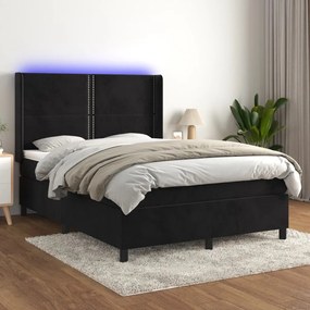 Letto A Molle Con Materasso E Led Nero 140x190 Cm İn Velluto /