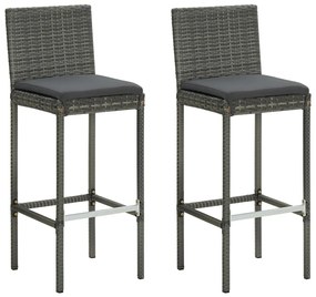 Sgabelli Da Bar Con Cuscini 2 Pz Grigi İn Polyrattan /