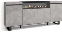 Credenza, Mobile soggiorno 200x87x35cm, 4 Porte, Camino elettrico, Design industriale, Stile moderno colore Cemento