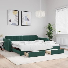 Divano Letto Estraibile Cassetti Verde Scuro 100x200cm Velluto /