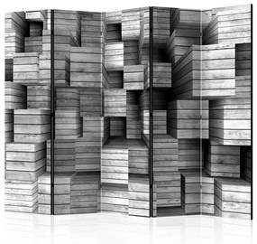 Paravento design Precisione Grigia II - texture di figure di legno con effetto 3D
