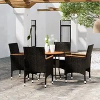 Set Bistrot da Giardino 5 pz Polyrattan e Legno Massello Nero 3095909