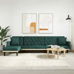 Divano Letto A L Verde Scuro 271x140x70 Cm İn Velluto /