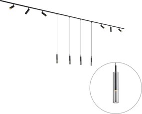 Sistema di illuminazione a binario moderno nero con 6 faretti e 4 luci a sospensione monofase - Slimline Uzzy Loyce