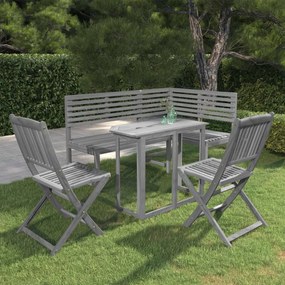 Set Da Bistrot 4 Pz İn Legno Massello Di Acacia Grigio /