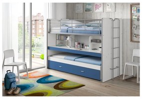 Letto da bambini a castello/estraibile bianco/blu con contenitore/con scrivania con rete inclusa 90x200 cm Bonny – Vipack