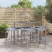 Set Bar da Giardino 7 pz con Cuscini in Polyrattan Grigio 3187636