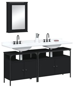 Set mobili da bagno 3 pz nero in legno multistrato