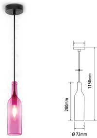 Lampadario a Sospensione Forma Bottiglia In Vetro Colore Rose Viola Attacco E14 Per Ristorante Sushi Bar SKU-3774