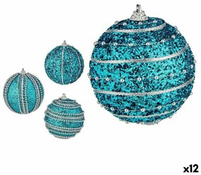 Set di palline di Natale Con rilievo Ø 8 cm Azzurro PVC (12 Unità)