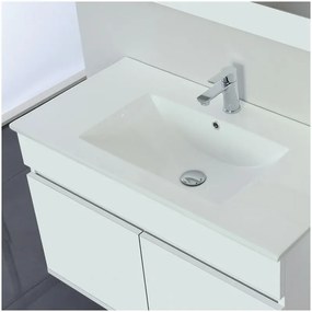 Composizione Bagno Sospesa 90 cm in Legno Bianco con 2 ante