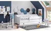 Letto singolo per bambini, Lettino con protezione anticaduta per cameretta, cm 164x85h60, colore Bianco e Nero