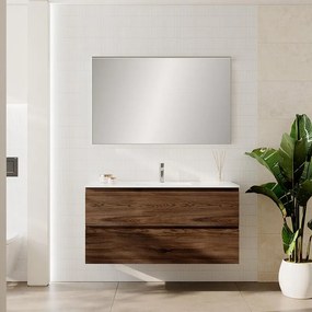 Mobile bagno con lavabo STEP L120 x H60 x P46 cm walnut in mdf 2 cassetti per vasca centrale