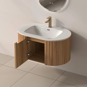 Mobile bagno curvo 80 cm cannettato con lavabo integrato | KAM-NORTH-P80 - KAMALU