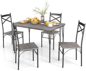 Costway Set da tavolo da pranzo 5 pezzi, Tavolo da pranzo rettangolare moderno con 4 sedie con telaio in metallo Grigio