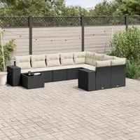 Set Divani da Giardino 10pz con Cuscini in Polyrattan Nero 3255393