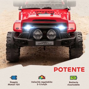 Macchina Fuoristrada per Bambini 99x66x68.5 cm con Fanali Clacson e Telecomando in PP e Metallo Rosso...
