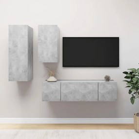 Set porta tv 4 pz grigio cemento in truciolato