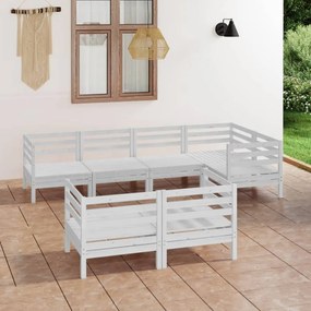 Set Salotto da Giardino 7 pz in Legno Massello di Pino Bianco