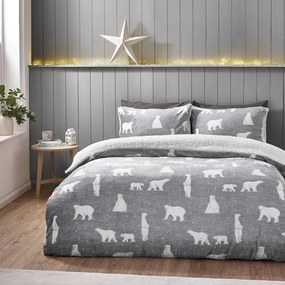 Set copripiumino e federa grigio in sherpa per letto matrimoniale 200x200 cm Cosy Polar Bear – Catherine Lansfield
