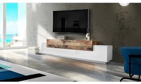 Mobile Porta TV 240 Cm Con 3 Ante A Ribalta Bianco Lucido E Legno Pero Corona