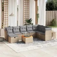 Set Divano da Giardino 9 pz con Cuscini Beige Misto Polyrattan 3264762