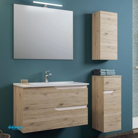 Mobile Bagno Sospeso "Grace 2" Da 60 Cm Composta Da Due Cassetti Finitura Quercia Naturale/Bianco Lucido