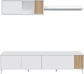 Mobile Soggiorno TV Parete Attrezzata Con Pensile Ethna Bianco E Rovere Listato