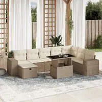 Set Divano da Giardino 9 pz con Cuscini Beige in Polyrattan 3275348