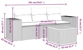 Set Divano da Giardino 4 pz con Cuscini Beige in Polyrattan