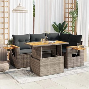 Set divani giardino 4 pz con cuscini grigio polyrattan acacia