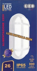 Nupax Italia plafoniera led bianco naturale per esterno 26W