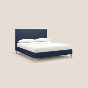 Leila letto imbottito con piedini legno in tessuto smacchiabile T17 blu - bianco