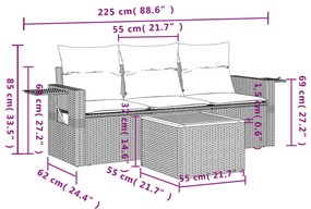 Set Divano da Giardino 4 pz con Cuscini Beige Misto Polyrattan