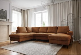 Divano letto angolare in velluto a coste arancione (angolo sinistro) Lofty Lilly - Miuform