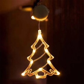 Decorazione per finestre Albero di Natale luminoso Led a ciondolo con ventosa Bianco caldo a batteria Wisdom