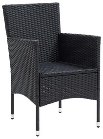 Set da pranzo per giardino 7 pz con cuscini polyrattan nero