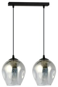 Lampadario 2 Luci Fuxi In Acciaio Nero E Vetri Fumè