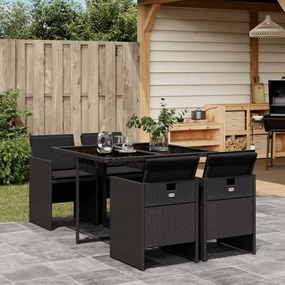 Set da pranzo da giardino 5 pz nero con cuscini in polyrattan