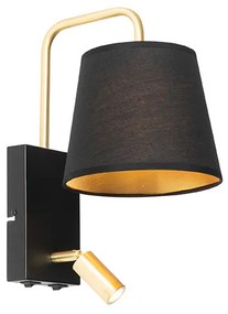 Lampada da parete moderna nera e oro con lampada da lettura - Renier