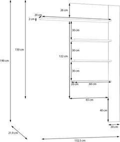 Mensola Verticale 4 Ripiani 132x22x190 Cm Lehman Rovere E Nero