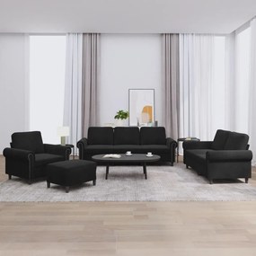 Set Di Divani 4 Pz Con Cuscini Nero İn Velluto /