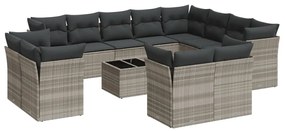 Set divani giardino 13 pz con cuscini grigio chiaro polyrattan