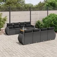 Set Divani da Giardino 9 pz con Cuscini Nero in Polyrattan 3224921