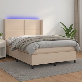 Giroletto Molle Materasso e LED Cappuccino 140x190cm Similpelle