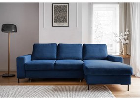 Divano letto angolare in velluto a coste blu scuro (angolo destro) Lofty Lilly - Miuform