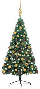 Albero di Natale a Metà Preilluminato con Palline Verde 180 cm