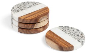 Kave Home - Set Cataleg di 4 sottobicchieri rotondi marmo bianco grigio