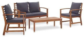 Set divani da giardino 4 pz con cuscini in massello di acacia
