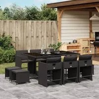 Set da Pranzo da Giardino 11 pz con Cuscini in Polyrattan Nero 3277914